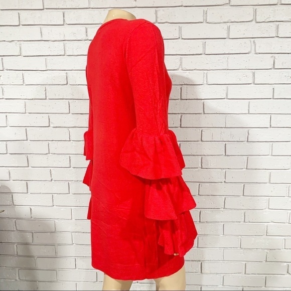PrettyLittle Thing Red Ruffle Sleeve Knitted Dress - Picture 9 of 13